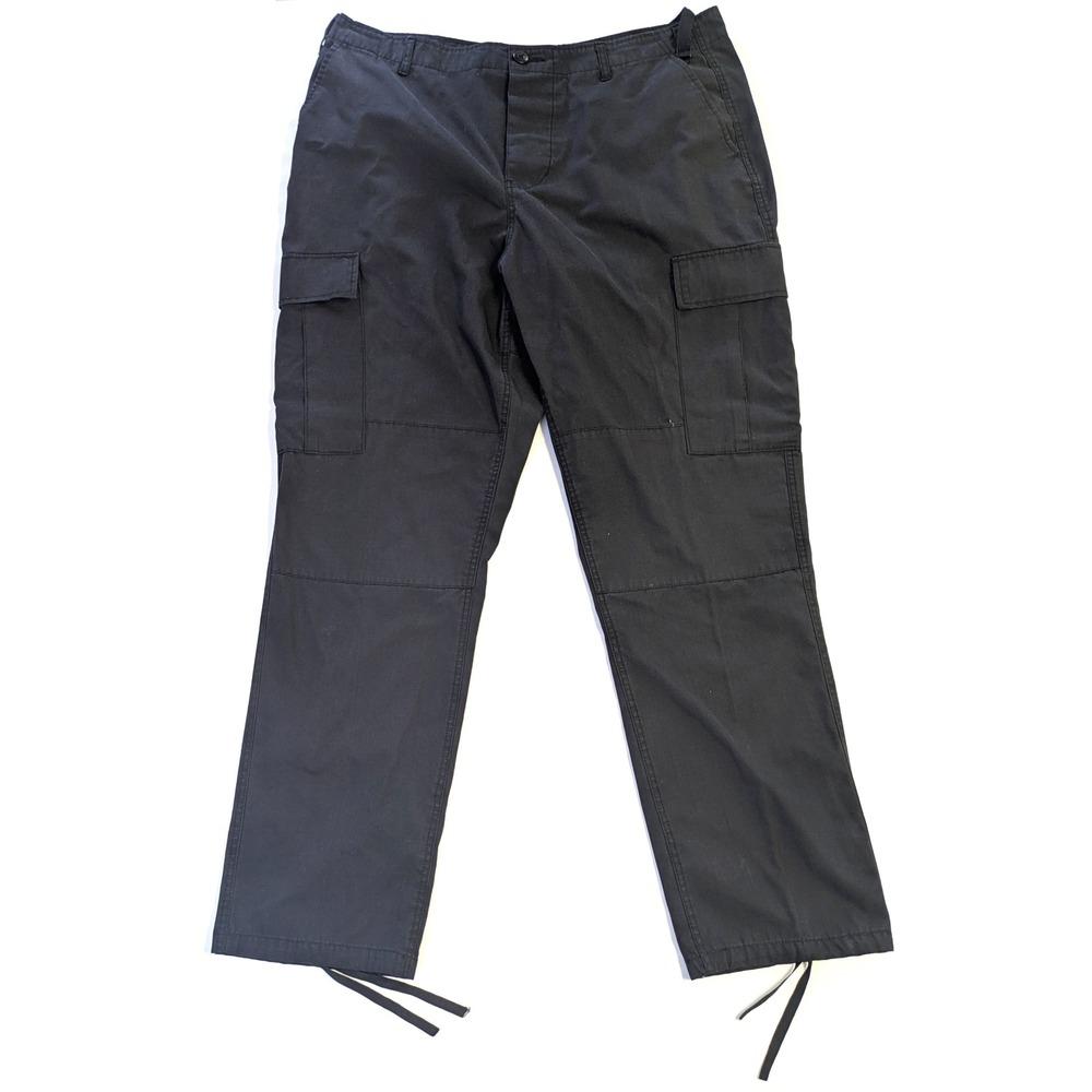 First Class Mens Black Ripstop Cargo Tactical Pants Adjustable Waist L 35-39